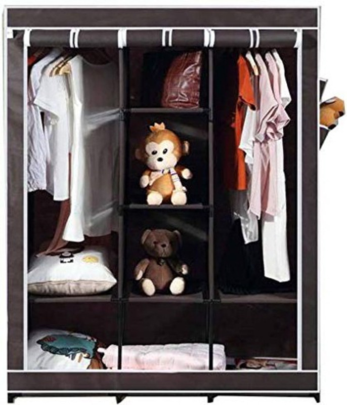Continental 6 + 2 Shelves 3 door 88130 CN Carbon Steel Collapsible Wardrobe(Finish Color - Brown)