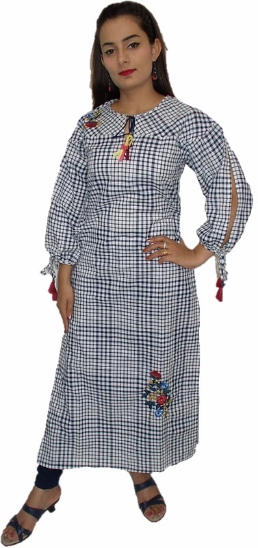 vinayak fashion Women Embroidered, Checkered Straight Kurta(Multicolor)