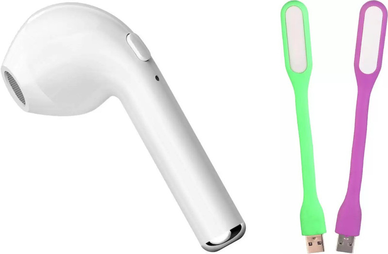 nasim Headset Accessory Combo for i7 Mini Bluetooth 4.1 Single Wireless In The Ear (White,Black,) With LED Flexible USB Light Multi-Colour 2 Pieces(White, Black)