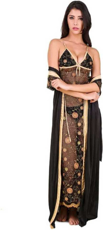 pinch style Women Robe and Lingerie Set(Beige)