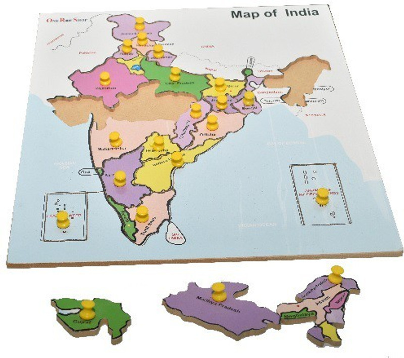 one roof shop Wooden Map of India, Multi Color with nobs(1 Pieces)