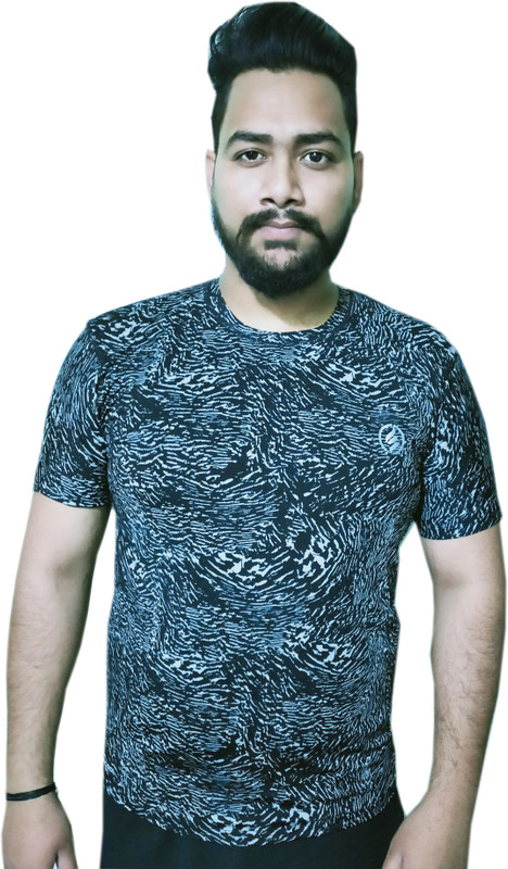 saha Printed Men Round Neck White, Black T-Shirt