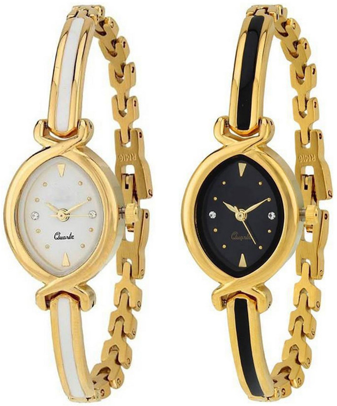 us chopda New Oval Stylish Designer Gold Belt Bracelet Dial Golden Bangle 2 combo pack Watch NW-1083 watch Analog Watch  - For Women