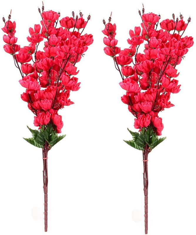 sofix Beautiful Artificial Flower Bunch Peach blossom Flowers Pack of 2 - High Quality - 55 CM Red Orchids Artificial Flower(22 inch, Pack of 2)