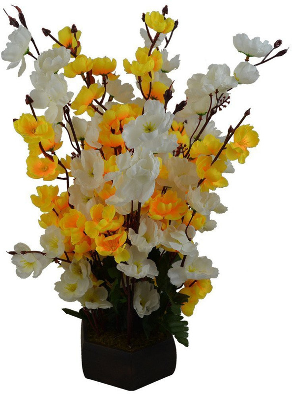sofix Beautiful Yellow, White Orchids Artificial Flower  with Pot(16 inch, Pack of 1)