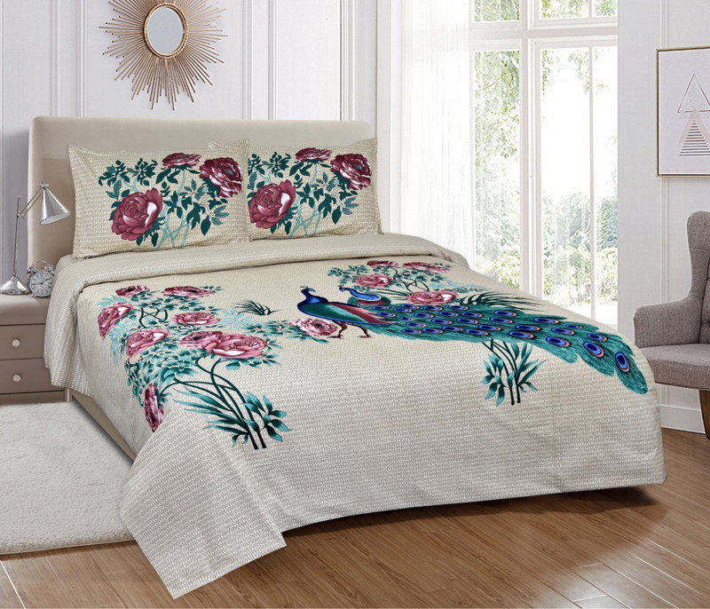 sapphirelanes 210 TC Cotton Double King Animal Bedsheet(Pack of 1, Brown, Green, Pink)