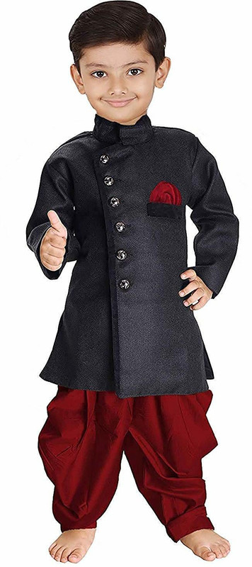 feliz the designer studio Boys Festive & Party, Wedding Kurta and Pyjama Set(Black Pack of 1)