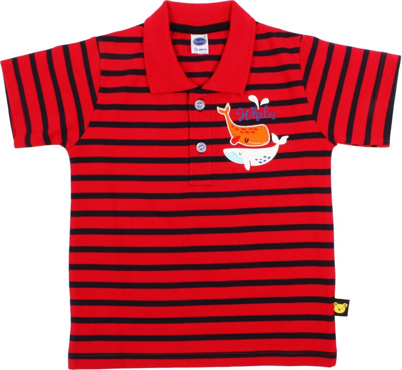 Teddy Boys Printed, Striped Pure Cotton T Shirt(Red, Pack of 1)