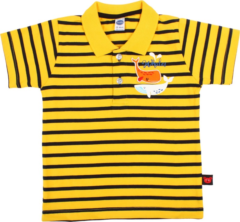 Teddy Boys Printed, Striped Pure Cotton T Shirt(Yellow, Pack of 1)