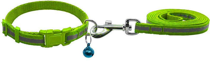 Jainsons Pet Products Reflector Nylon Leash and Collar Set with Bell for Small Breed Dog (1.5 cm, Green) 120 cm Dog Strap Leash(Green)