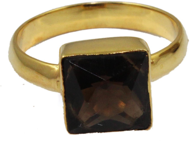 khnfashion Cushion Shape Smoky Quartz 24k Gold Plated Rings Brass Quartz Gold Plated Ring