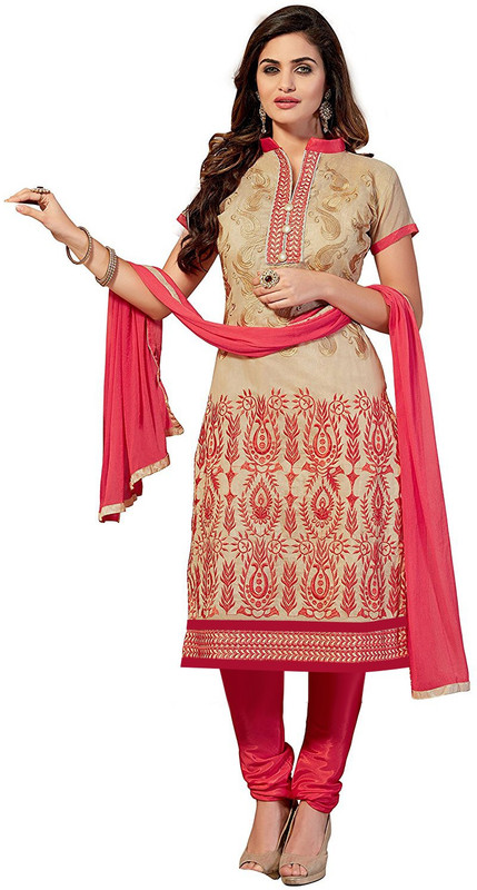 vetrokart Cotton Blend Embroidered Salwar Suit Material(Semi Stitched)