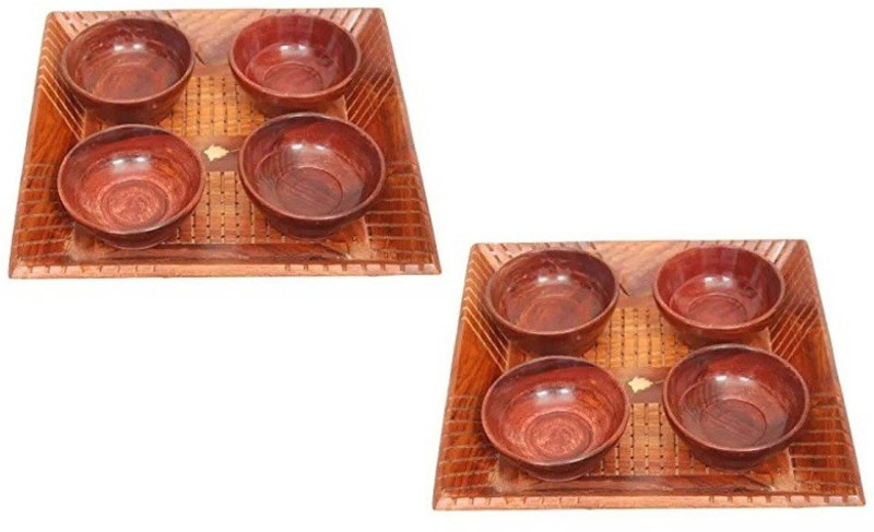 wood city handicrafts Wooden Serving Set Tray, Bowl Serving Set(Pack of 10)