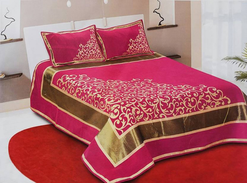 venton 150 TC Velvet Double Printed Bedsheet(Pack of 1, Pink)