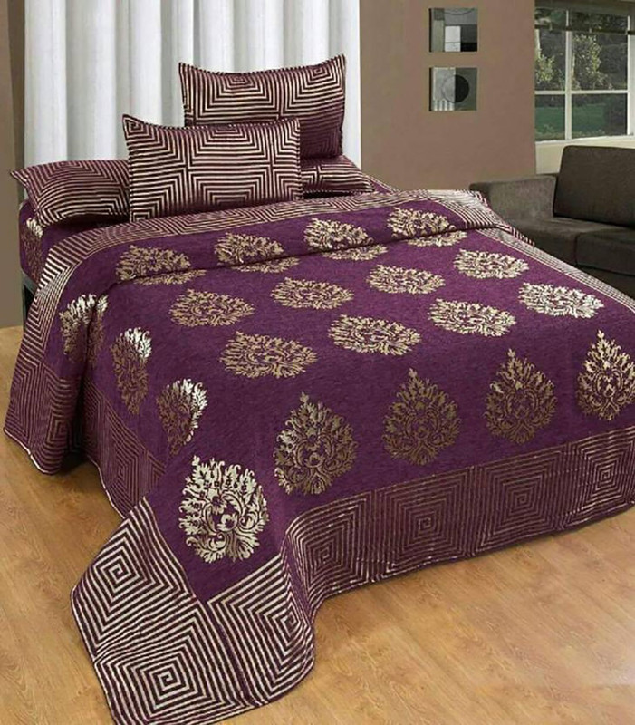 venton 150 TC Velvet Double Printed Bedsheet(Pack of 1, Pink)