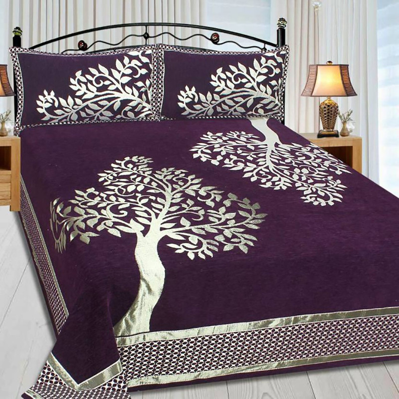 venton 150 TC Velvet Double Printed Bedsheet(Pack of 1, Purple)