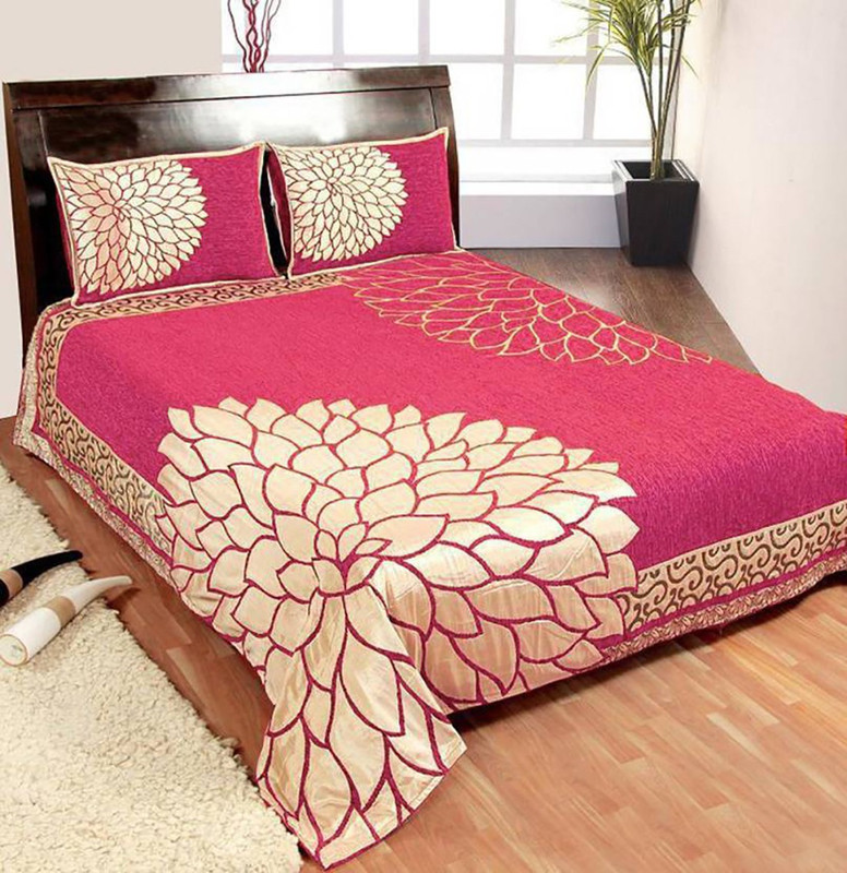 venton 150 TC Velvet Double Printed Bedsheet(Pack of 1, Pink)