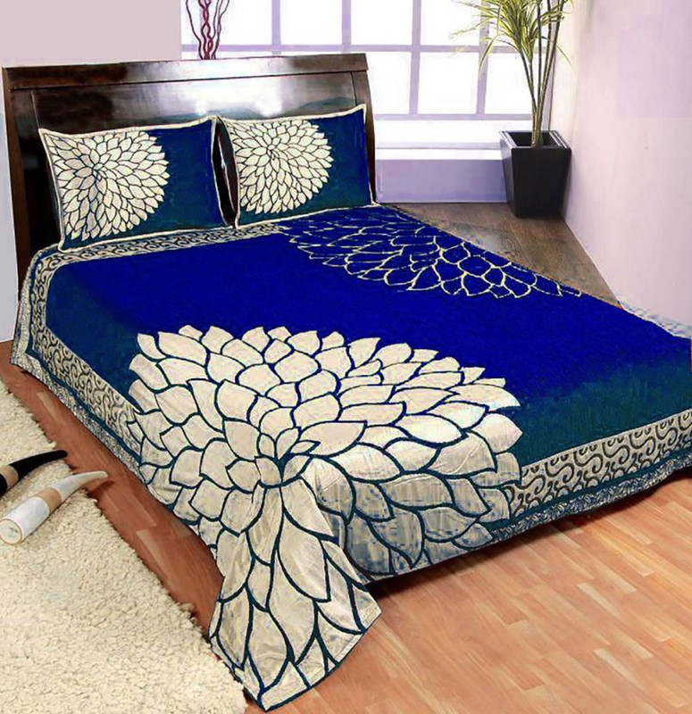 venton 150 TC Velvet Double Printed Bedsheet(Pack of 1, Purple)
