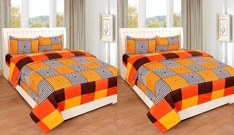 venton 120 TC Polycotton Double Printed Bedsheet(Pack of 2, Yellow)
