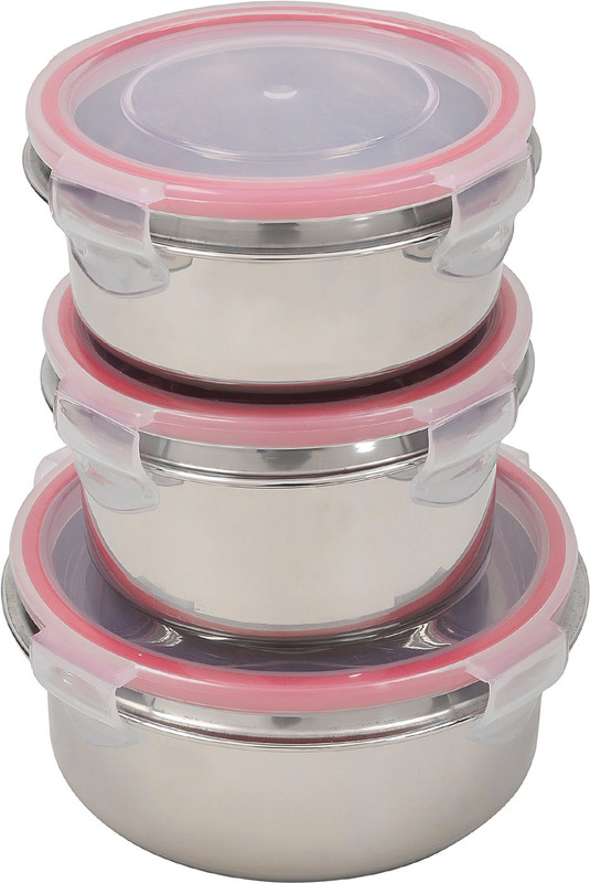 technof 3Pcs Stainless Steel Airtight Food Storage Leak Proof Containers  - 350 ml Steel Fridge Container(Pack of 3, Silver)