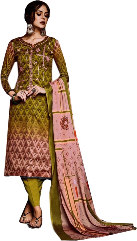 BKRKJ Cotton Silk Blend Printed, Embroidered Salwar Suit Material(Unstitched)