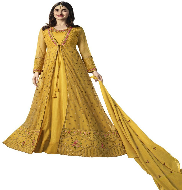 bvkworld Nylon Net Embroidered Salwar Suit Material(Semi Stitched)