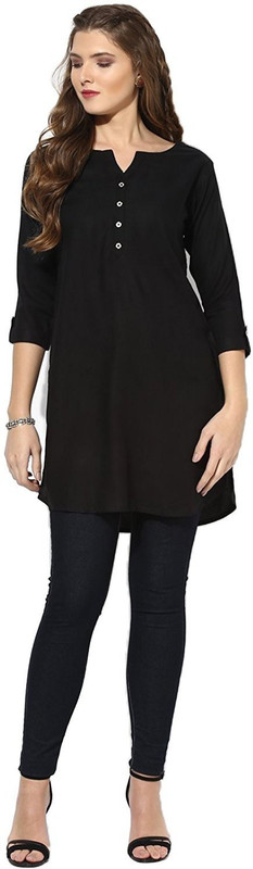 hil creation Formal Embellished Women Kurti(Black)