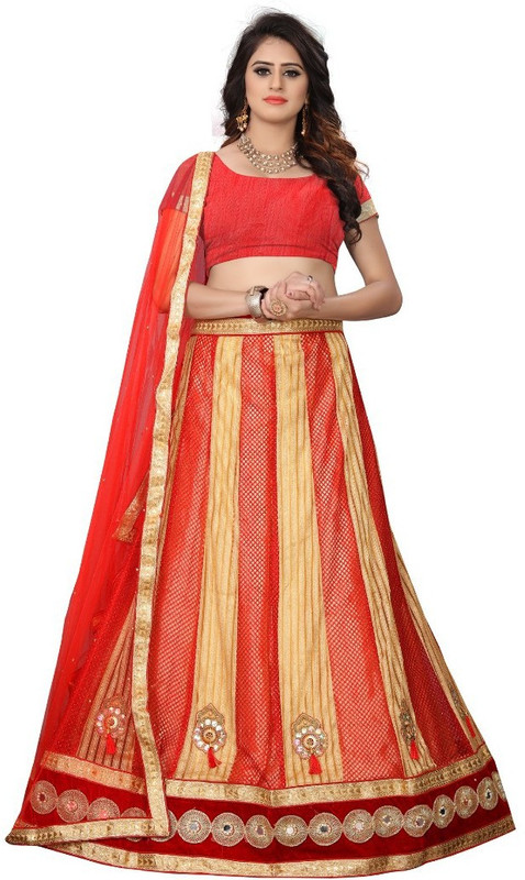 gaurikiran fashion Self Design Semi Stitched Lehenga, Choli and Dupatta Set(Multicolor)