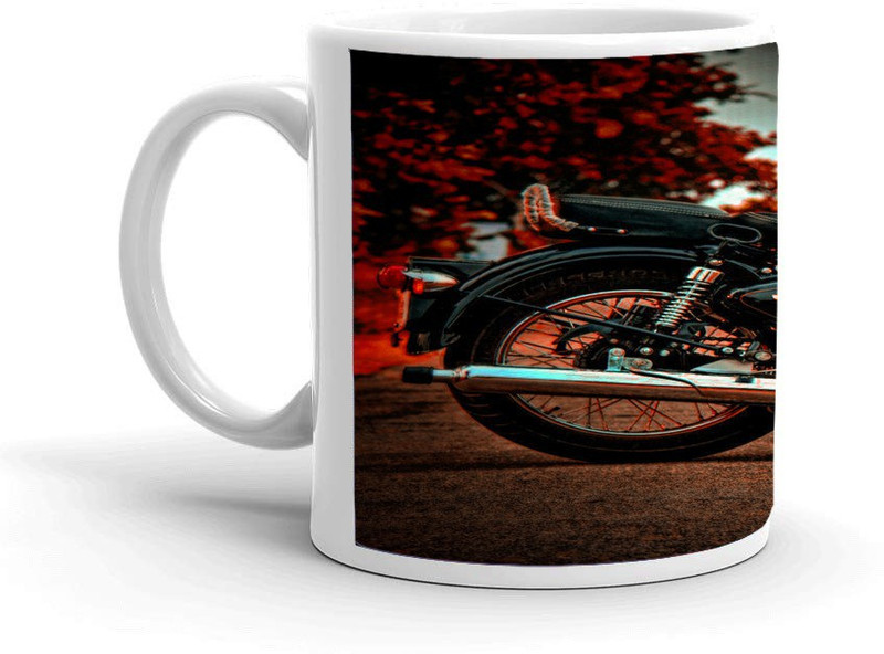 vantek MILK, TEA, COFFEE MUG PRINTED ROYAL ENFIELD BIKE BACKGROUND Ceramic Mug(350 ml)