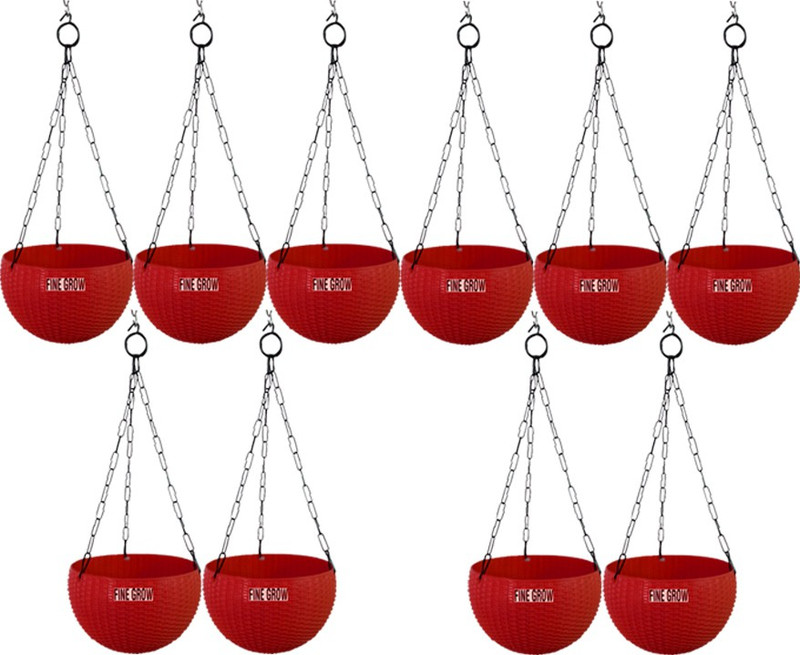 anand vatika Rattan hanging pot Red Plant Container(Plastic, External Height - 16 cm)