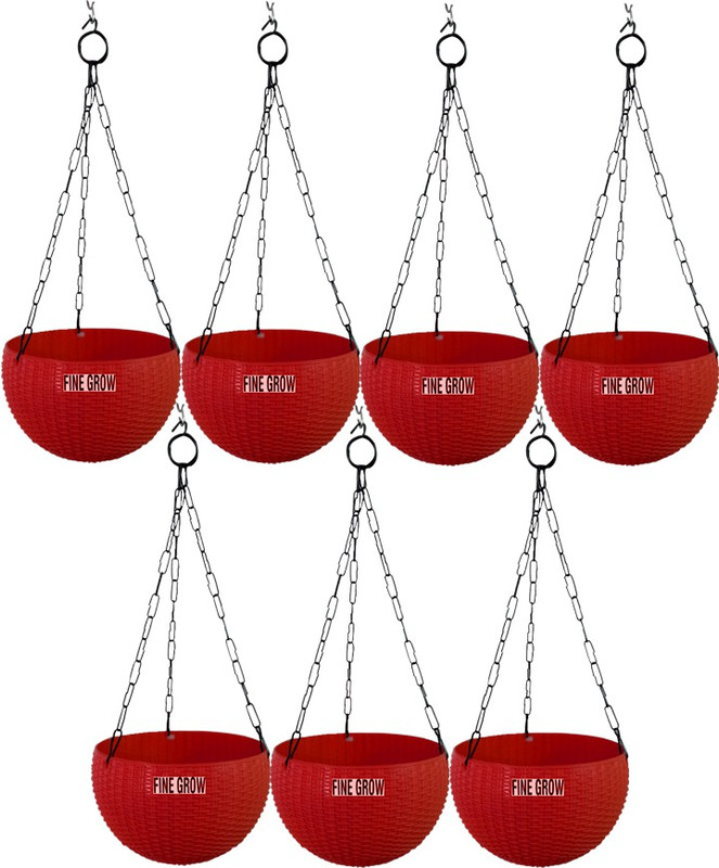 anand vatika Rattan hanging pot Red Plant Container(Plastic, External Height - 16 cm)