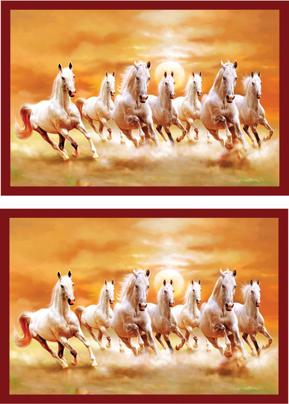 Vastu Nano Poster White 7 Horse Running Sticker Poster.(12 inch X 18 inch) Fine Art Print(12 inch X 18 inch, Rolled)