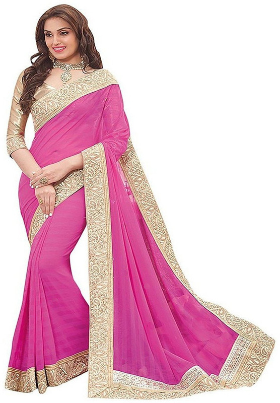 b bella creation Solid, Plain, Self Design Fashion Georgette Saree(Pink)