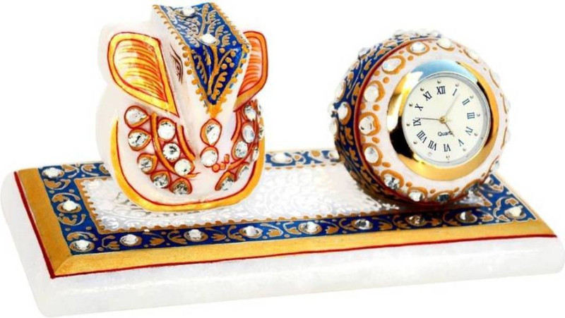 vaishnavi art collection Analog White Clock Decorative Showpiece  -  10 cm(Marble)
