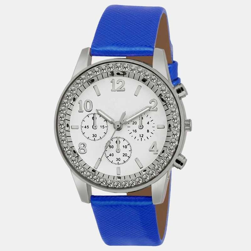 pbsstyle NEW PLATINUM Stylist Diamond STUDDED Analogue blue Color GIRLS & Analog Watch  - For Men