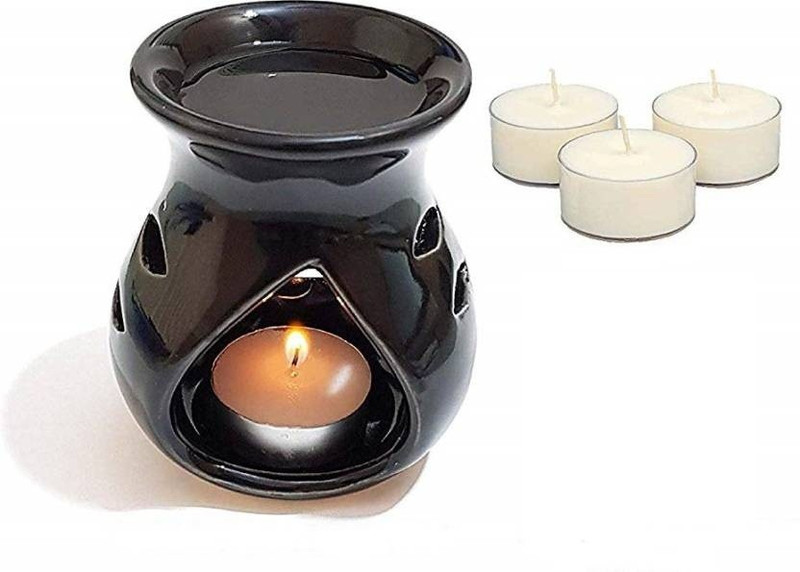shri shakti Ceramic_07 Ceramic 1 - Cup Tealight Holder Set(Black, Pack of 1)