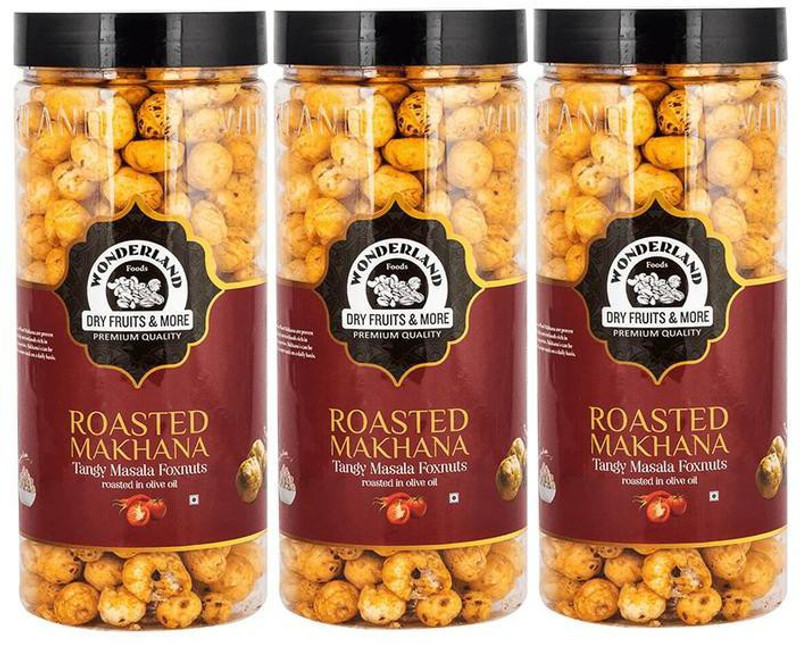 Wonderland Makhana Premium Tangy Masala Foxnuts (Pack of 3-100g Each) Assorted Nuts(3 x 100 g)