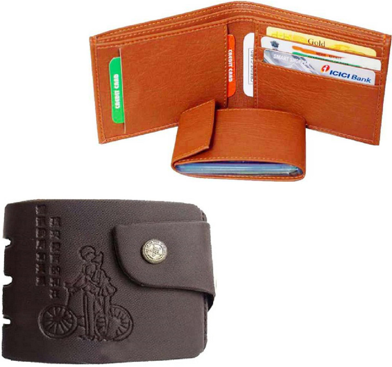 mundkar Men Casual Tan, Black Artificial Leather Wallet(12 Card Slots)