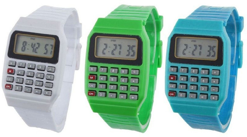 unequetrends uneque trend 3 combo watch( white green blue )unisex calculatar watch pack of 3 combo Digital Watch  - For Boys & Girls