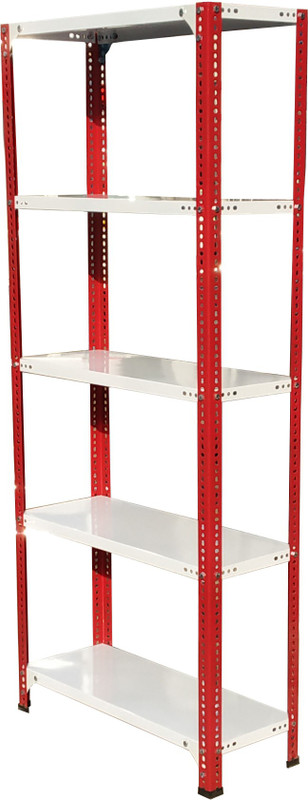 s k modern art Metal Slotted Angle Rack (White & Red Powder Coated, 12 X 24 X 72 Inch) Metal Open Book Shelf(Finish Color - White & Red Powder Coated)