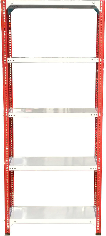 s k modern art Metal Slotted Angle Rack (Red & White Powder Coated, 18 X 24 X 72 Inch) Metal Open Book Shelf(Finish Color - White & Red Powder Coated)