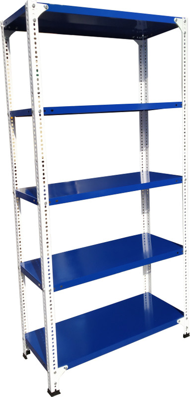 s k modern art Metal Slotted Angle Rack (White & Blue Powder Coated, 15 X 36 X 72 Inch) Metal Open Book Shelf(Finish Color - White & Blue Powder Coated)