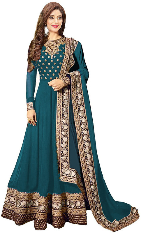 colourfullbutton Georgette Embroidered Salwar Suit Material(Semi Stitched)