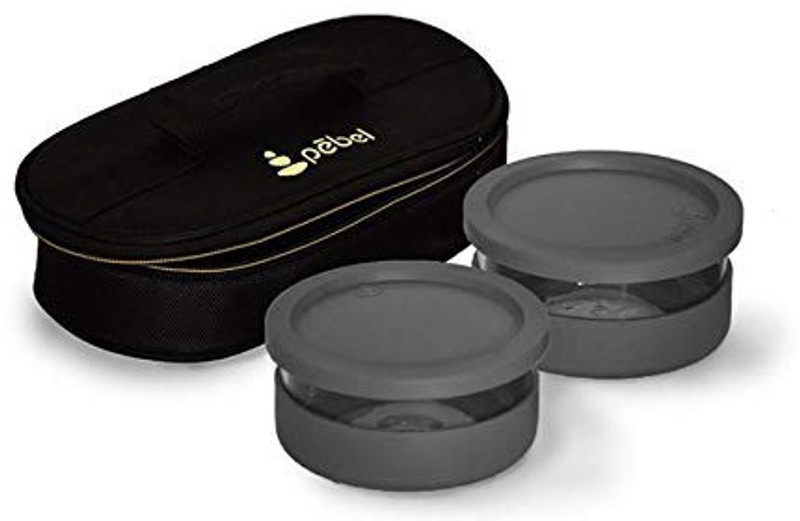 pebel 0% Plastic Borosilicate Glass Lunch Box 2 Containers Lunch Box(350 ml)