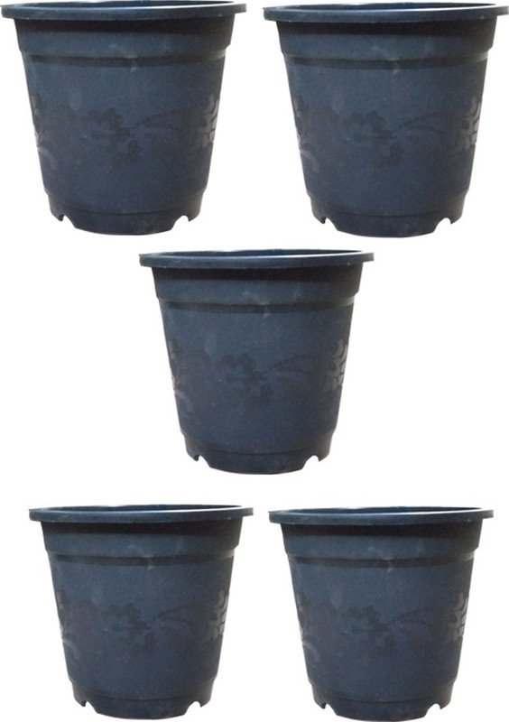 anand vatika Florel pot 5 inch Black Plant Container(Plastic, External Height - 12 cm)