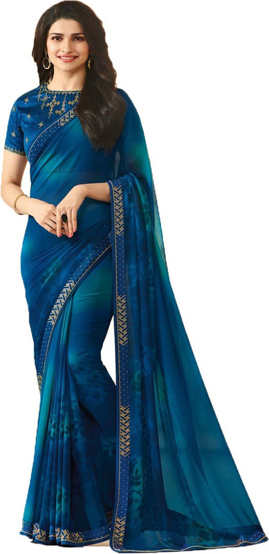 peer store Embellished Bollywood Poly Georgette Saree(Blue)