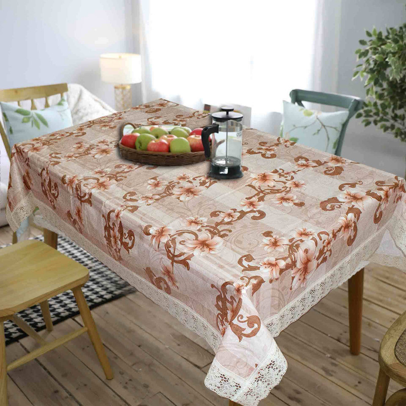daze Floral 8 Seater Table Cover(Brown & Beige, PVC)
