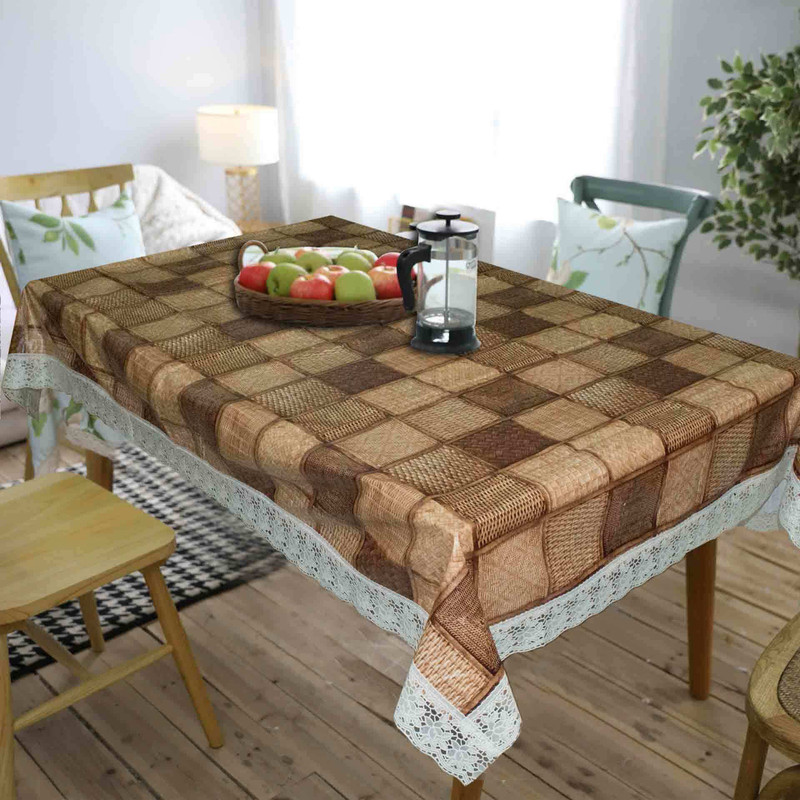 daze Checkered 8 Seater Table Cover(Brown, PVC)