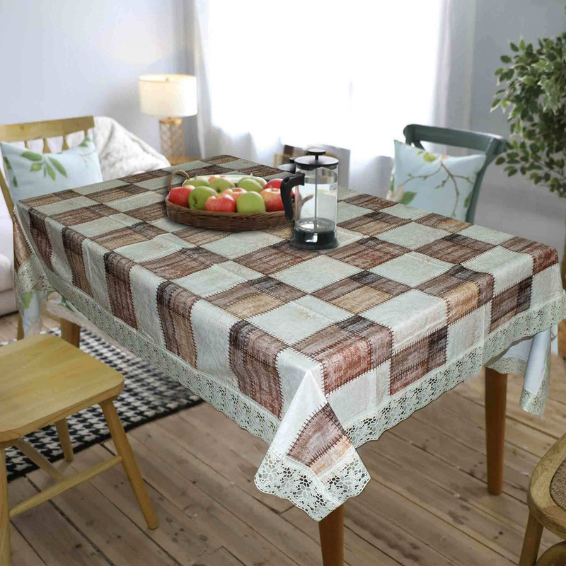daze Checkered 6 Seater Table Cover(Brown, PVC)