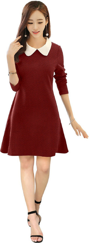 skyfall Women Skater Maroon Dress